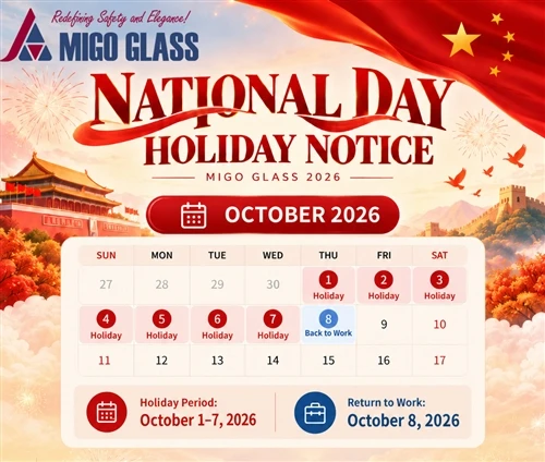 Aviso de feriado do Dia Nacional da China MIGO Glass 2026
