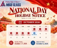 Aviso de feriado do Dia Nacional da China MIGO Glass 2026